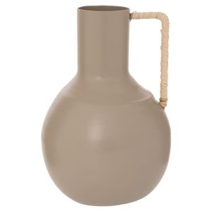 DECORATED CREAM METAL VASE WITH HANDLE 11X11X16 CM
