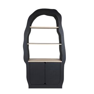 Дървен рафт, натурален - черен 88x30x165см