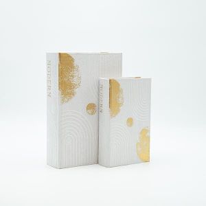 Wooden book box S/2, white - gold, 27x18x7cm / 21x13x5cm