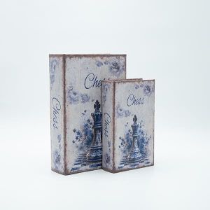 Wooden book box S/2, white - light blue 27x18x7cm / 21x13x5cm