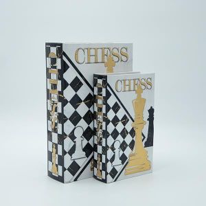 Wooden book box S/2, white - black - gold, 27x18x7cm / 21x13x5cm