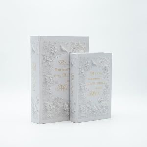 Wooden book box S/2, white, 30x21x7cm / 24x16x5cm