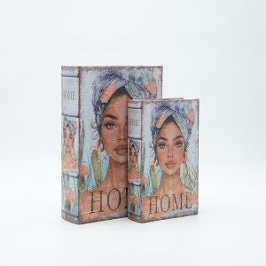 Wooden book box S/2, light blue, 27x18x7cm / 21x13x5cm