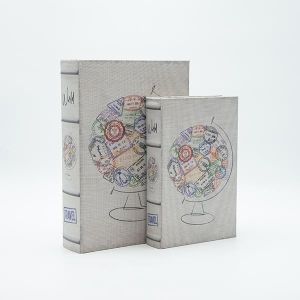 Wooden book box S/2, floral ecru, 30x21x7cm / 24x16x5cm