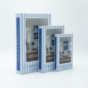 Wooden book box S/3, light blue - white, 33x22x7cm / 26x17x5cm / 21x13x3cm