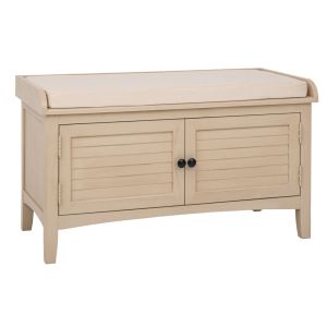 ДЪРВЕНА ТАБУРЕТКА В БЕЖОВ ЦВЯТ С 2 ВРАТИ И ВЪЗГЛАВНИЦА ЗА СЕДАЛКА 85X40X48СМ