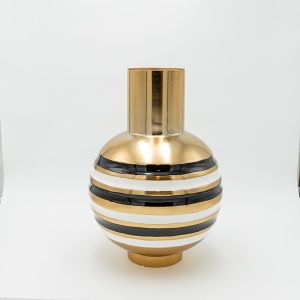 Iron vase - ceramic white-black - gold 25.5x11x37.5cm