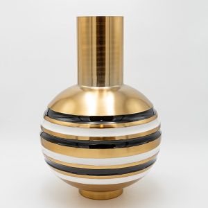 Iron vase - ceramic white-black-gold 30.5x12.5x47.5cm