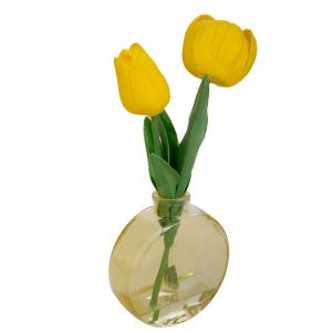 YELLOW TULIP 23 CM GLASS POT 9X10 CM