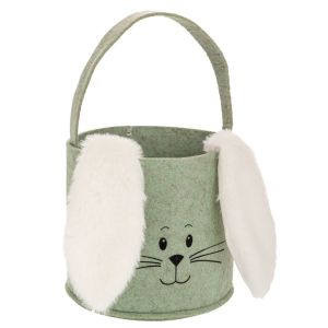 GREEN FELT BASKET WITH RABBIT 15X16 CM