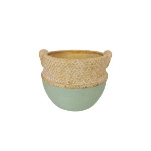 Green-beige cement pot, basket type with handles - 16x15.5x13cm 12/12 boxes
