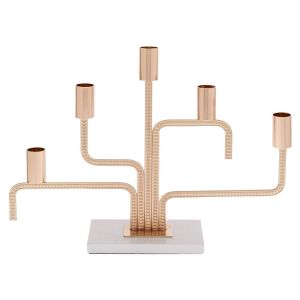 GOLDEN METAL 5-TIER CANDLEHOLDER ON WHITE MARBLE BASE 35X8X25CM