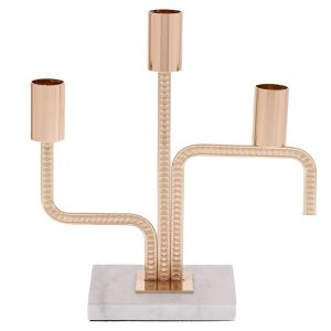 GOLDEN METAL THREE-TIER CANDLEHOLDER ON WHITE MARBLE BASE 20X8X21 CM
