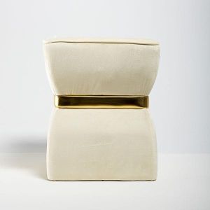 Кадифена табуретка, златисто-екру 38x38x46см