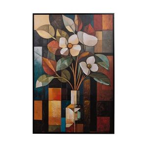 Картина ваза с цветя, кафяво-бяло-зелено, 62x92x3.5см