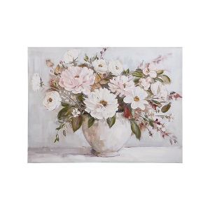 Картина ваза с цветя, платно, бежово-розово, 80x3.5x60см