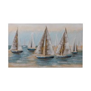 Картина кораби в светло синьо-бяло-златно 100x60см