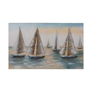 Картина кораби в светло синьо-бяло-златно 100x60см