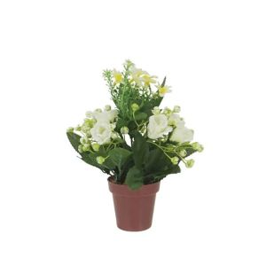 Brown pot with a composition of white roses - h19 cm