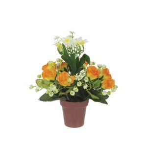 Brown pot with a composition of yellow roses - h19 cm
