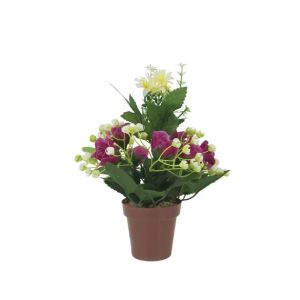 Brown pot with a composition of purple roses - h19 cm