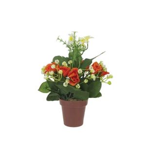 Brown pot with a composition of orange roses - h19 cm