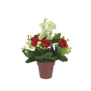 Brown pot with a composition of red roses - h19 cm