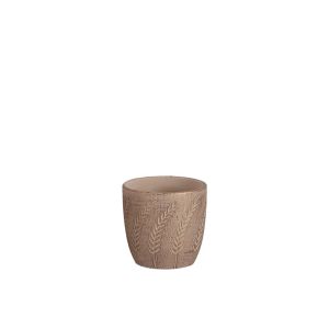 Brown cement pot round embossed branch with leaves Φ10.5x10cm - 1/36kib