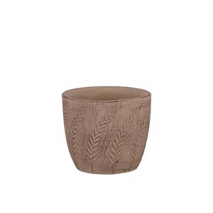 Brown cement pot round embossed branch with leaves Φ17x15cm - 1/12box