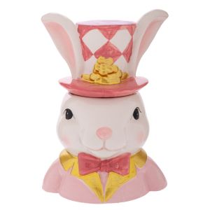 CERAMIC COOKIE JAR IN THE SHAPE OF A RABBIT IN PINK COLOR AND GOLDEN DETAILS 19.5X16X26.5 CM