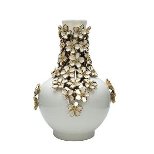 Ceramic vase white with flowers 29x29x40.5cm