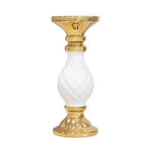 Ceramic vase white-gold 13x13x29.5cm