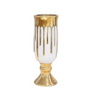 Ceramic vase white-gold 14.5x14.5x40.5cm