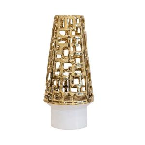 Ceramic vase white-gold 15.5x15.5x35 cm