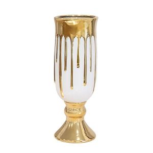 Ceramic vase white-gold 16.5x16.5x47.2cm