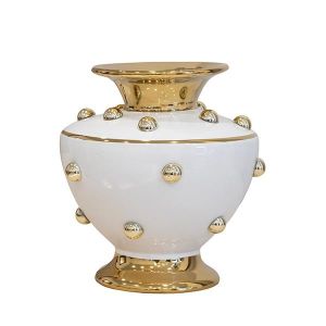 Ceramic vase white-gold 21x21x21cm