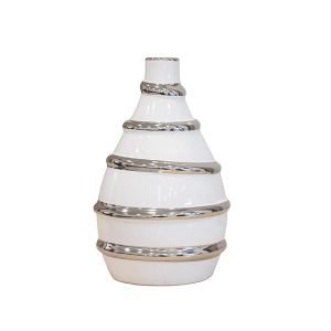 Ceramic vase white-silver 16x16x25.5cm