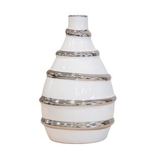 Ceramic vase white-silver 19.5x19.5x33cm