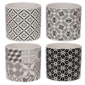 КЕРАМИЧНА САКСИЯ С ГЕОМЕТРИЧНИ ДИЗАЙНИ, ПРИНТ 13X13X12СМ, 4 ЦВЯТА