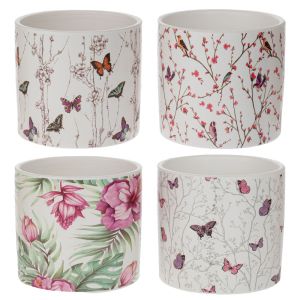 КЕРАМИЧНА САКСИЯ С ПРИНТ НА ПЕПЕРУДИ 13X13X12СМ 4 ЦВЯТА