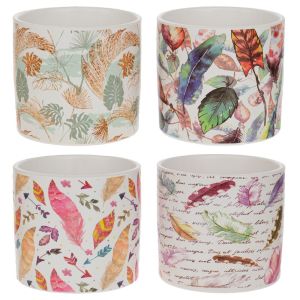 КЕРАМИЧНА САКСИЯ С ПРИНТ НА ЦВЕТНИ ЛИСТА 13X13X12СМ 4 ЦВЯТА