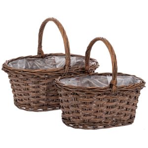 SET OF 2 NATURAL WICKER BASKETS 47X33X20 39X27X18CM