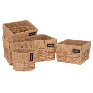 SET OF 4 WATER HYACINTH STORAGE BASKETS 44X32X20 25X25X17 20X15 26X18X12 CM