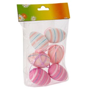 SET OF 6 PLASTIC HANGING EGGS IN A BAG 6X4 CM