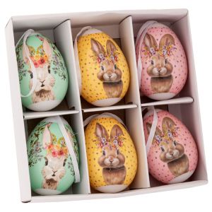 SET OF 6 COLORED PLASTIC EGGS IN A BOX 4X4X6 CM