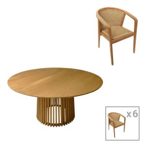 Комплект маса и столове Granny-kenda, 7 части, в естествено бежов цвят, 150x75 см