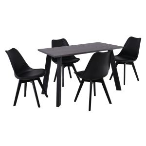 Комплект маса и столове Martin: маса + 4 стола, Mdf сив орех, Метал-дърво-pp и Pu черен