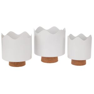 КОМПЛЕКТ ОТ 3 БЕЛИ МЕТАЛНИ САКСИИ С ФИЛЦОВА ОСНОВА Д19X21 Д17X19 Д14X17 СМ