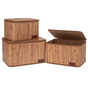 SET OF 3 NATURAL BAMBOO STORAGE BASKETS 36X27X22 33X23X20 28X20X18 CM