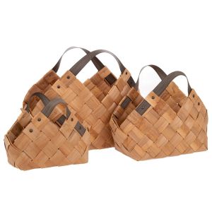 SET OF 3 WICKER BASKETS WITH GREY HANDLES 45X37X31 CM 36X25X24 CM 28X19X19 CM